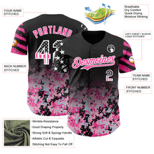 Charger l'image dans la galerie, Custom Black USA Flag Camo White-Pink Gradient Digital Camouflage Stars &amp; Stripes Two Tone Authentic Baseball Jersey
