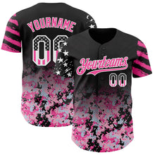 Charger l'image dans la galerie, Custom Black USA Flag Camo White-Pink Gradient Digital Camouflage Stars &amp; Stripes Two Tone Authentic Baseball Jersey
