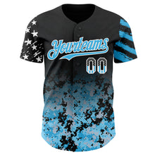 Load image into Gallery viewer, Custom Black USA Flag Camo White-Sky Blue Gradient Digital Camouflage Stars &amp; Stripes Two Tone Authentic Baseball Jersey
