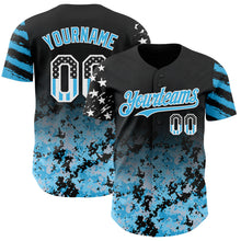 Load image into Gallery viewer, Custom Black USA Flag Camo White-Sky Blue Gradient Digital Camouflage Stars &amp; Stripes Two Tone Authentic Baseball Jersey
