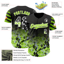 Laden Sie das Bild in den Galerie-Viewer, Custom Black USA Flag Camo White-Neon Green Gradient Digital Camouflage Stars &amp; Stripes Two Tone Authentic Baseball Jersey
