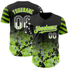 Laden Sie das Bild in den Galerie-Viewer, Custom Black USA Flag Camo White-Neon Green Gradient Digital Camouflage Stars &amp; Stripes Two Tone Authentic Baseball Jersey
