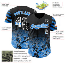 Laden Sie das Bild in den Galerie-Viewer, Custom Black USA Flag Camo White-Electric Blue Gradient Digital Camouflage Stars &amp; Stripes Two Tone Authentic Baseball Jersey

