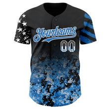 Laden Sie das Bild in den Galerie-Viewer, Custom Black USA Flag Camo White-Blue Gradient Digital Camouflage Stars &amp; Stripes Two Tone Authentic Baseball Jersey
