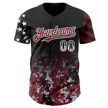 Laden Sie das Bild in den Galerie-Viewer, Custom Black USA Flag Camo White-Burgundy Gradient Digital Camouflage Stars &amp; Stripes Two Tone Authentic Baseball Jersey
