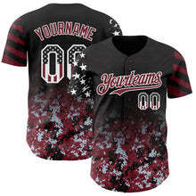 Laden Sie das Bild in den Galerie-Viewer, Custom Black USA Flag Camo White-Burgundy Gradient Digital Camouflage Stars &amp; Stripes Two Tone Authentic Baseball Jersey

