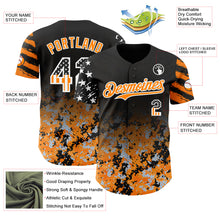 Laden Sie das Bild in den Galerie-Viewer, Custom Black USA Flag Camo White-Bay Orange Gradient Digital Camouflage Stars &amp; Stripes Two Tone Authentic Baseball Jersey
