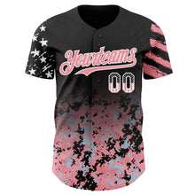 Laden Sie das Bild in den Galerie-Viewer, Custom Black USA Flag Camo White-Medium Pink Gradient Digital Camouflage Stars &amp; Stripes Two Tone Authentic Baseball Jersey
