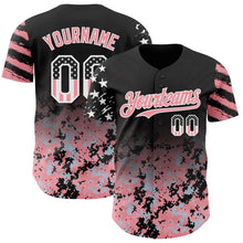 Laden Sie das Bild in den Galerie-Viewer, Custom Black USA Flag Camo White-Medium Pink Gradient Digital Camouflage Stars &amp; Stripes Two Tone Authentic Baseball Jersey
