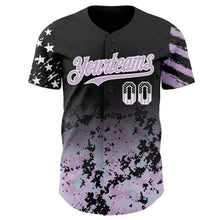 Laden Sie das Bild in den Galerie-Viewer, Custom Black USA Flag Camo White-Light Purple Gradient Digital Camouflage Stars &amp; Stripes Two Tone Authentic Baseball Jersey
