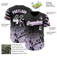 Laden Sie das Bild in den Galerie-Viewer, Custom Black USA Flag Camo White-Light Purple Gradient Digital Camouflage Stars &amp; Stripes Two Tone Authentic Baseball Jersey
