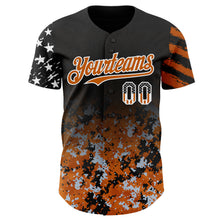Загрузить изображение в средство просмотра галереи, Custom Black USA Flag Camo White-Texas Orange Gradient Digital Camouflage Stars &amp; Stripes Two Tone Authentic Baseball Jersey
