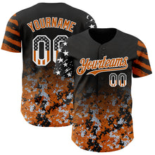 Загрузить изображение в средство просмотра галереи, Custom Black USA Flag Camo White-Texas Orange Gradient Digital Camouflage Stars &amp; Stripes Two Tone Authentic Baseball Jersey
