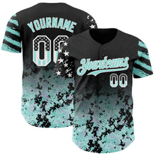 Load image into Gallery viewer, Custom Black USA Flag Camo White-Ice Blue Gradient Digital Camouflage Stars &amp; Stripes Two Tone Authentic Baseball Jersey
