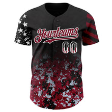 Charger l'image dans la galerie, Custom Black USA Flag Camo White-Crimson Gradient Digital Camouflage Stars &amp; Stripes Two Tone Authentic Baseball Jersey

