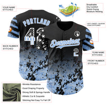 Load image into Gallery viewer, Custom Black USA Flag Camo White-Light Blue Gradient Digital Camouflage Stars &amp; Stripes Two Tone Authentic Baseball Jersey
