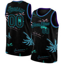 Laden Sie das Bild in den Galerie-Viewer, Custom Black Teal 3D Pattern Tropical Hawaii Palm Trees Authentic Basketball Jersey
