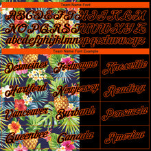 Laden Sie das Bild in den Galerie-Viewer, Custom Black Orange 3D Pattern Tropical Pineapples Hawaii Palm Leaves And Flowers Authentic Basketball Jersey
