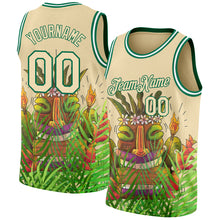Laden Sie das Bild in den Galerie-Viewer, Custom Cream Kelly Green 3D Pattern Cartoon Tropical Hawaii Rainforest Authentic Basketball Jersey
