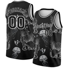 Load image into Gallery viewer, Custom Black White 3D Pattern Design Jellyfishes And Seashells Authentic Basketball Jersey
