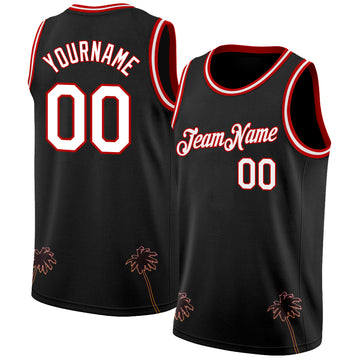 Custom Black White-Red 3D Pattern Hawaii Palm Trees Authentic Basketball Jersey