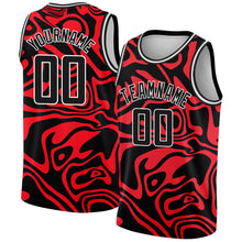 Load image into Gallery viewer, Custom Red Black-White 3D Pattern Design Abstract Psychedelic Liquid Wave Authentic Basketball Jersey
