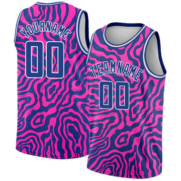 Custom Deep Pink Royal-White 3D Pattern Design Abstract Psychedelic Liquid Wave Authentic Basketball Jersey