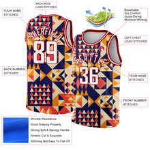 Load image into Gallery viewer, Custom Navy White-Red 3D Pattern Design Geometric Shapes Authentic Basketball Jersey
