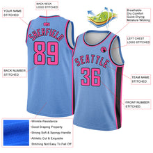 Laden Sie das Bild in den Galerie-Viewer, Custom Light Blue Pink-Black Flower Authentic City Edition Basketball Jersey
