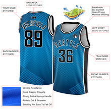 Laden Sie das Bild in den Galerie-Viewer, Custom Blue Black-White Halftone Authentic City Edition Basketball Jersey
