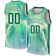 Laden Sie das Bild in den Galerie-Viewer, Custom Pea Green Kelly Green-White Abstract Watercolor Monsoon Authentic City Edition Basketball Jersey
