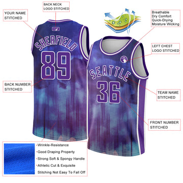 Custom Purple White Abstract Watercolor Monsoon Authentic City Edition Basketball Jersey