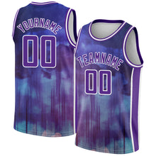 Laden Sie das Bild in den Galerie-Viewer, Custom Purple White Abstract Watercolor Monsoon Authentic City Edition Basketball Jersey
