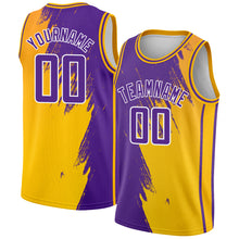 Load image into Gallery viewer, Custom Gold Purple-White Abstract Brush Splash Authentic City Edition Basketball Jersey
