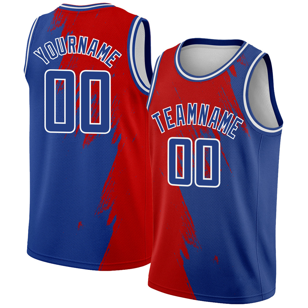 Custom Royal Red-White Abstract Brush Splash Authentic City Edition Basketball Jersey