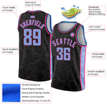Load image into Gallery viewer, Custom Black Light Blue-Pink Flowers Authentic City Edition Basketball Jersey
