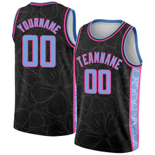 Laden Sie das Bild in den Galerie-Viewer, Custom Black Light Blue-Pink Flowers Authentic City Edition Basketball Jersey
