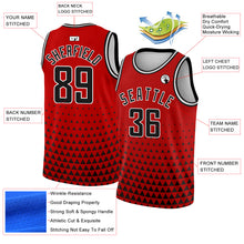 Load image into Gallery viewer, Custom Red Black-White Triangle Shapes Authentic City Edition Basketball Jersey
