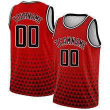 Laden Sie das Bild in den Galerie-Viewer, Custom Red Black-White Triangle Shapes Authentic City Edition Basketball Jersey
