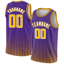 Laden Sie das Bild in den Galerie-Viewer, Custom Purple Gold-White Halftone Authentic City Edition Basketball Jersey
