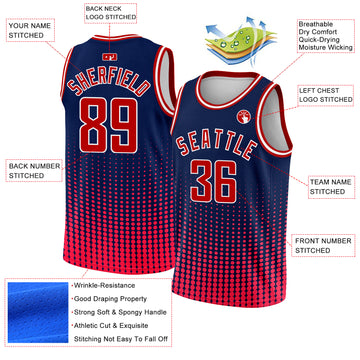 Custom Navy Red-White Halftone Authentic City Edition Basketball Jersey