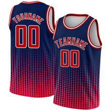 Laden Sie das Bild in den Galerie-Viewer, Custom Navy Red-White Halftone Authentic City Edition Basketball Jersey
