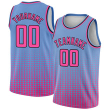 Laden Sie das Bild in den Galerie-Viewer, Custom Light Blue Pink-Black Halftone Authentic City Edition Basketball Jersey
