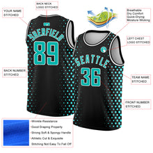 Laden Sie das Bild in den Galerie-Viewer, Custom Black Aqua-White Halftone Authentic City Edition Basketball Jersey
