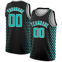 Laden Sie das Bild in den Galerie-Viewer, Custom Black Aqua-White Halftone Authentic City Edition Basketball Jersey
