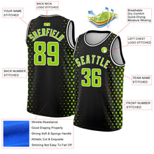 Laden Sie das Bild in den Galerie-Viewer, Custom Black Neon Green-White Halftone Authentic City Edition Basketball Jersey
