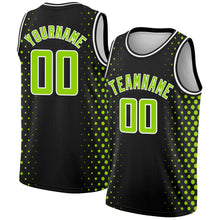 Laden Sie das Bild in den Galerie-Viewer, Custom Black Neon Green-White Halftone Authentic City Edition Basketball Jersey
