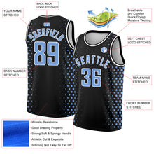 Laden Sie das Bild in den Galerie-Viewer, Custom Black Light Blue-White Halftone Authentic City Edition Basketball Jersey
