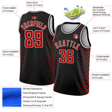 Laden Sie das Bild in den Galerie-Viewer, Custom Black Red-White Halftone Authentic City Edition Basketball Jersey
