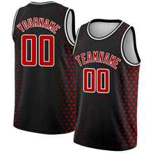 Laden Sie das Bild in den Galerie-Viewer, Custom Black Red-White Halftone Authentic City Edition Basketball Jersey
